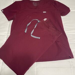 Figs Maroon Scrub Set with Gray Accents